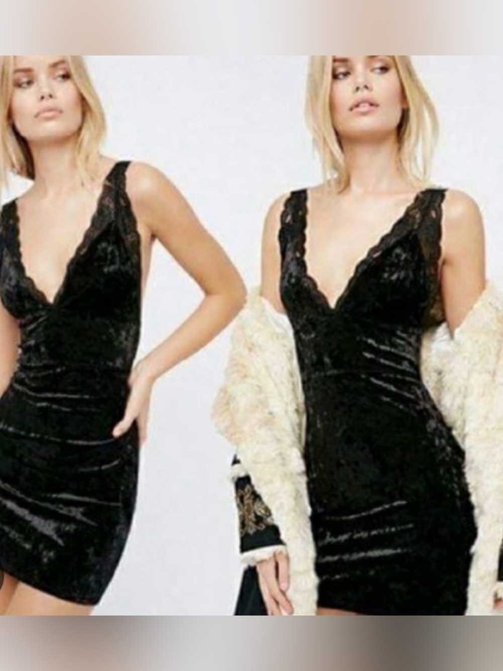 Free People Viper Velvet Fitted Sleeveless Mini BodyCon Dress With Lace Trim